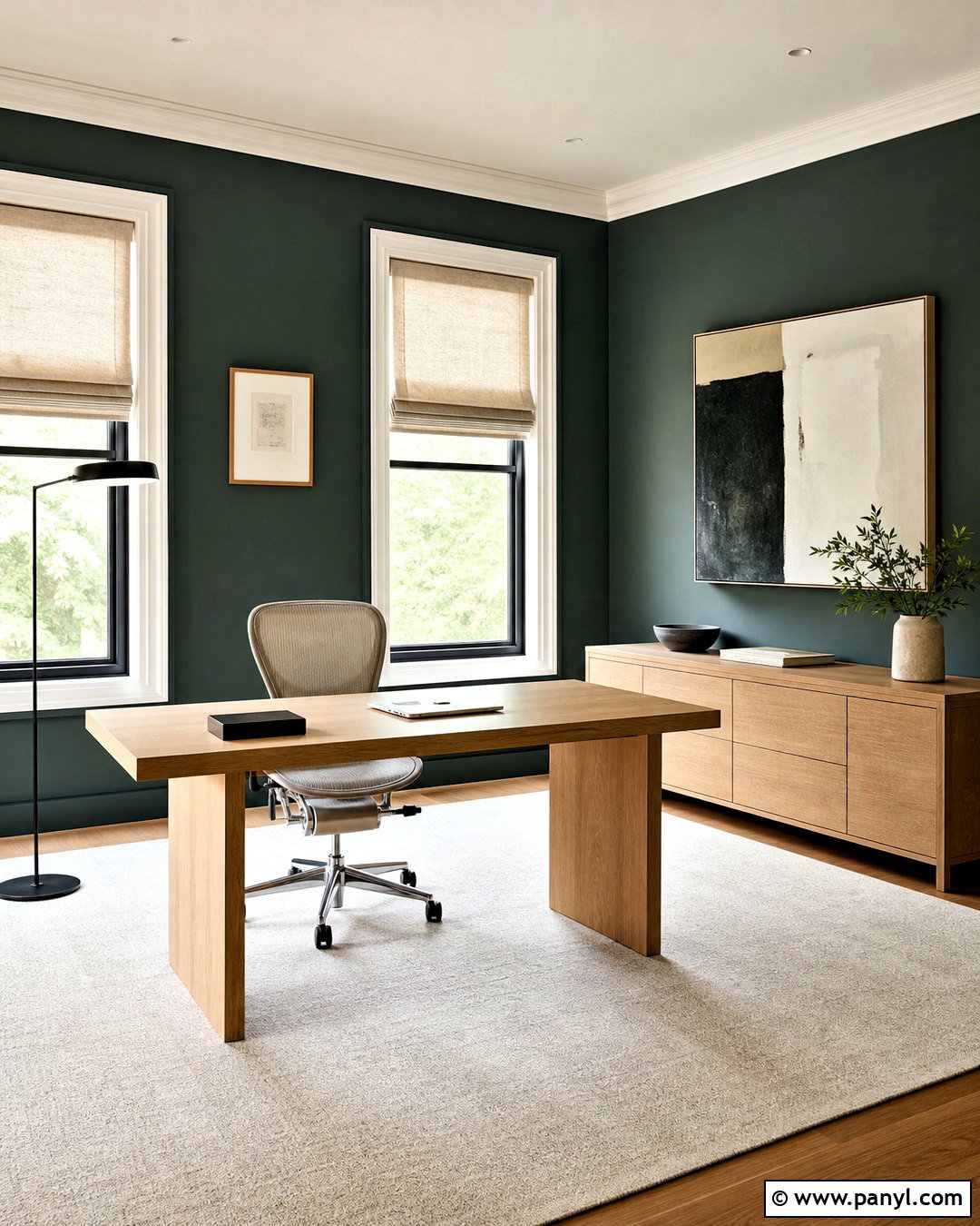 Dark Green Office Walls With Minimalist Decor - 20 dark green office walls