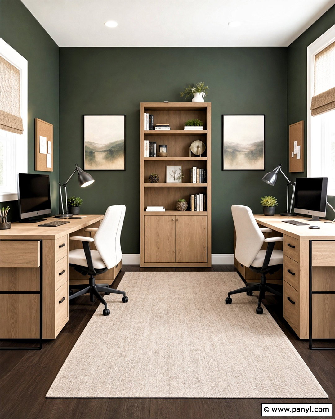 Dark Green Office Walls With Shared Desks - 20 dark green office walls