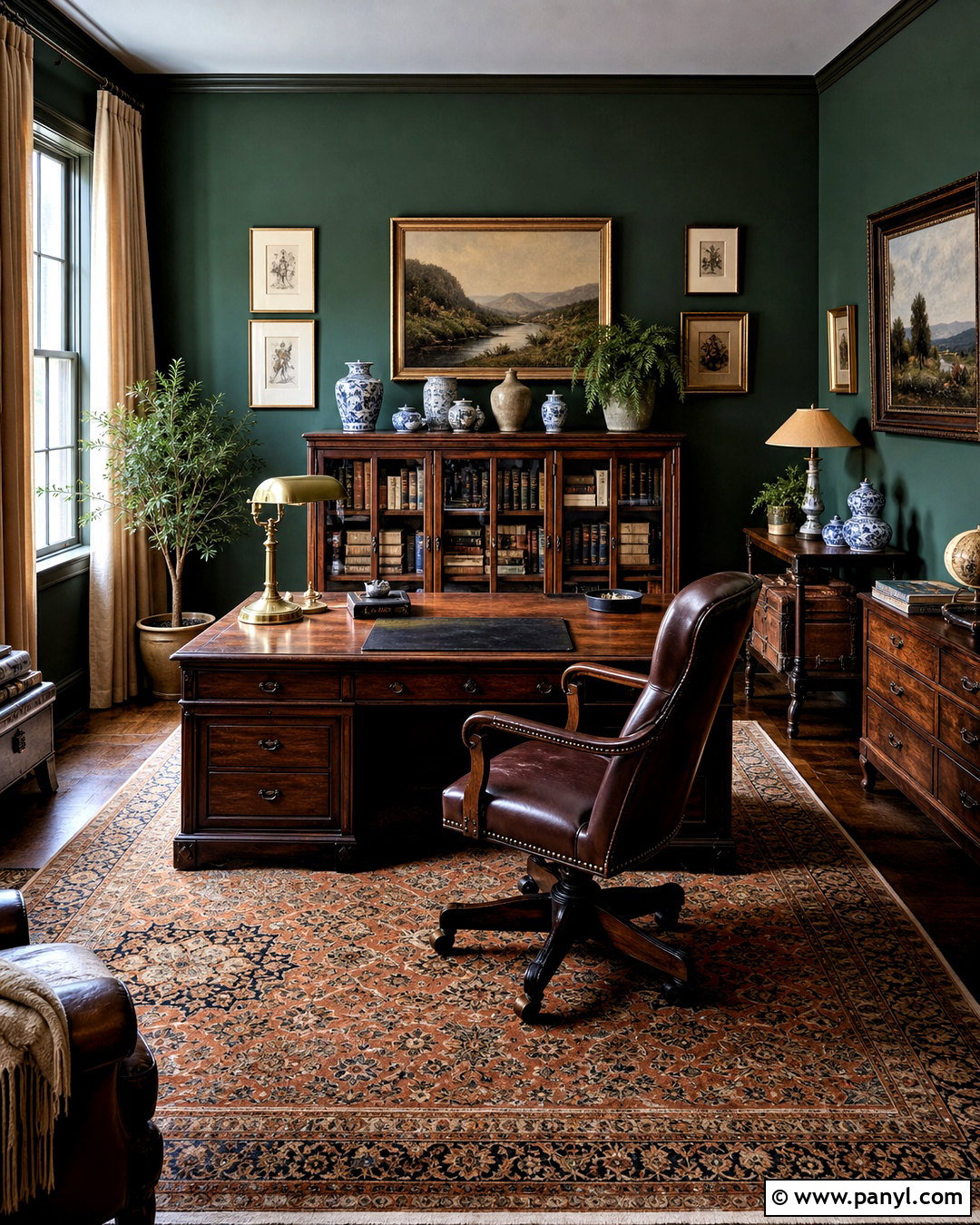Dark Green Office Walls With Vintage Decor - 20 dark green office walls
