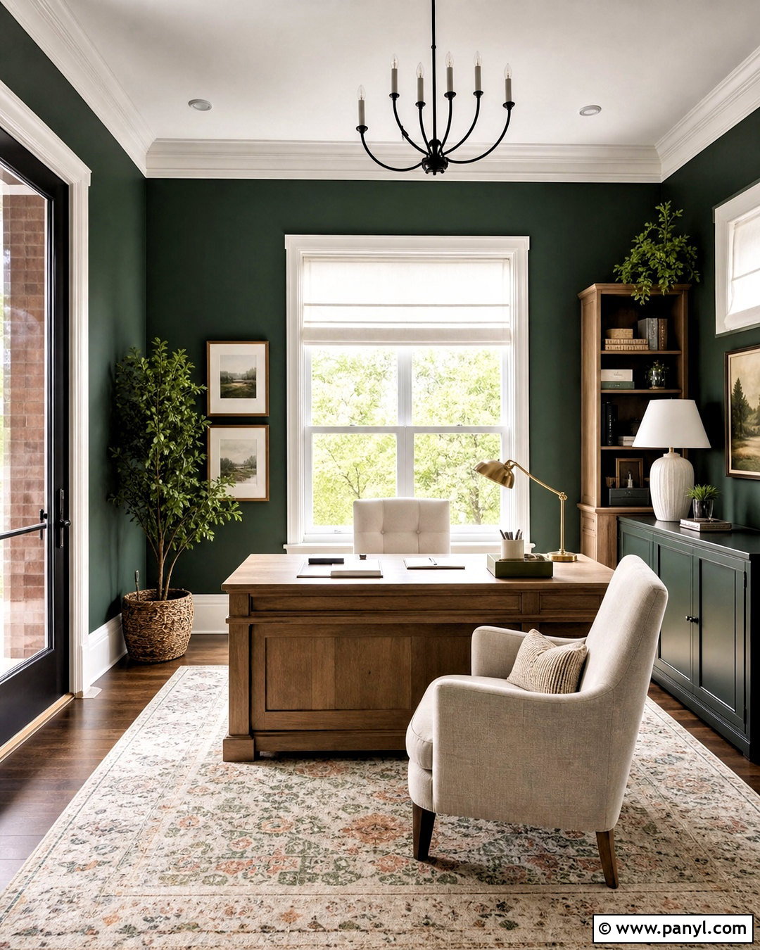 Dark Green Office Walls With White Trim - 20 dark green office walls