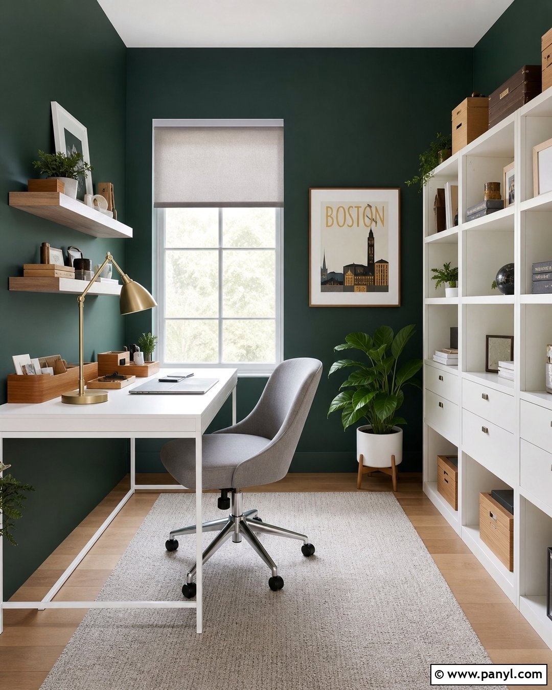 Dark Green Office With White Furniture - 45 dark green walls