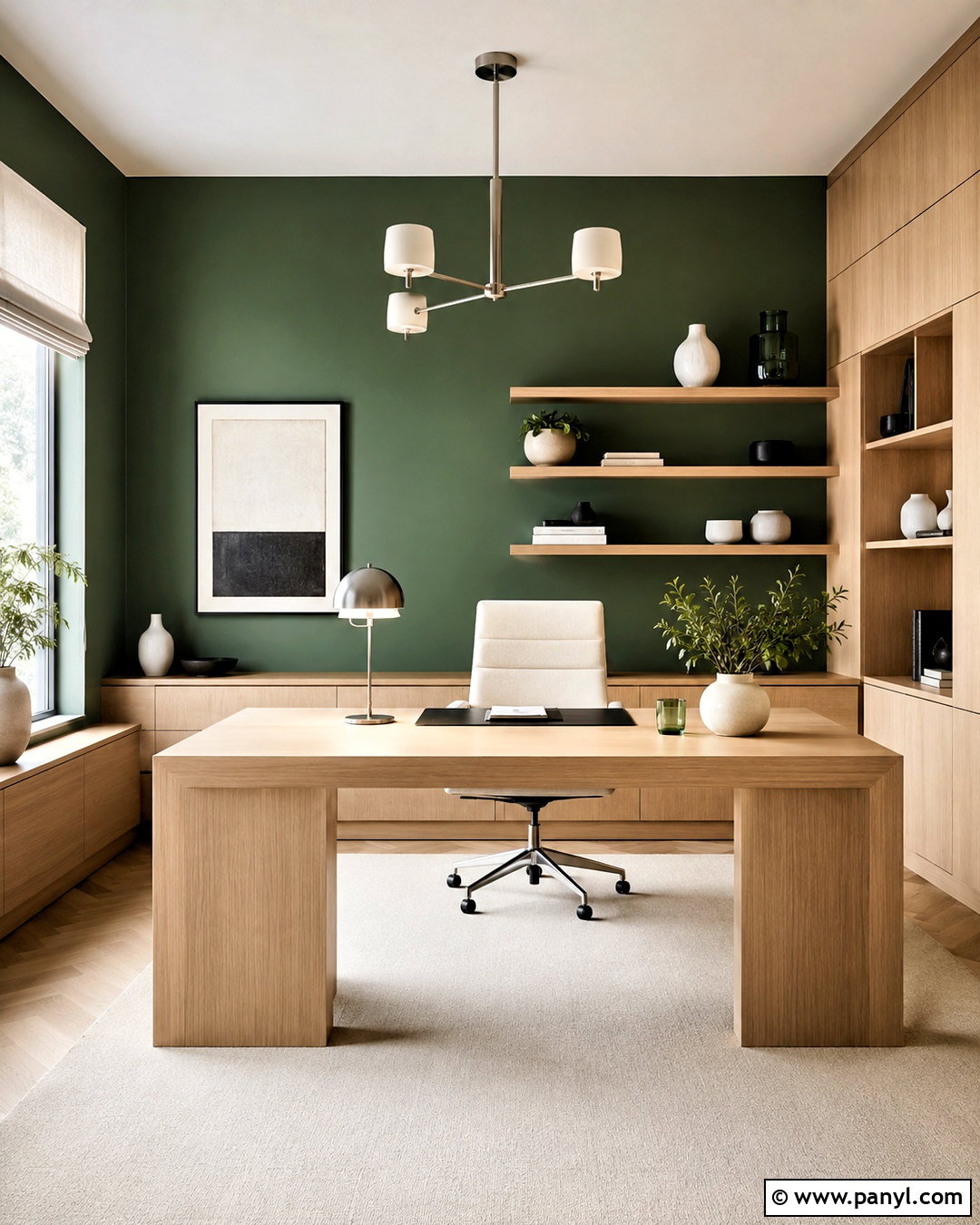 Dark Green Office With White Oak - 20 dark green office ideas
