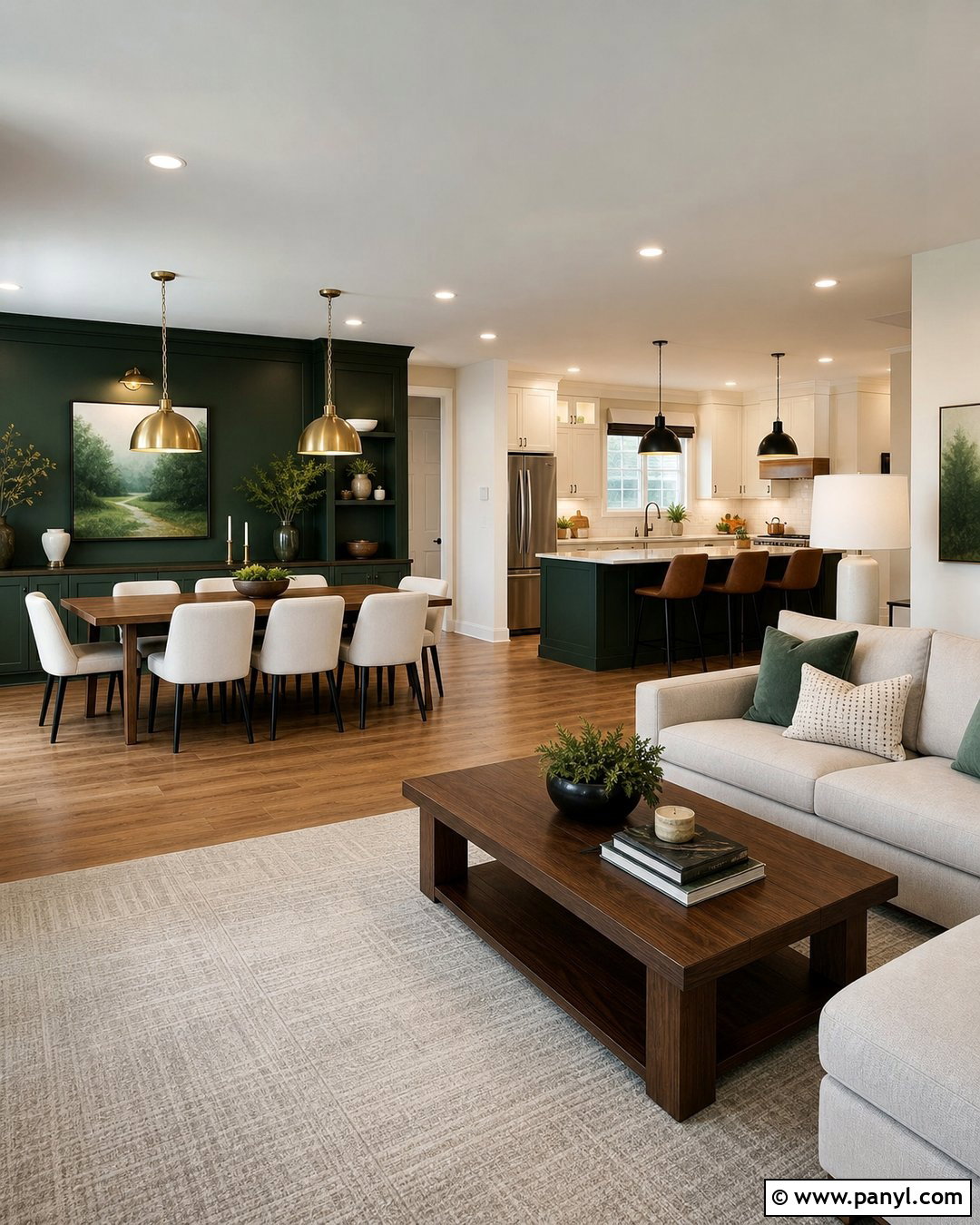 Dark Green Open Concept Wall - 30 dark green wall color ideas