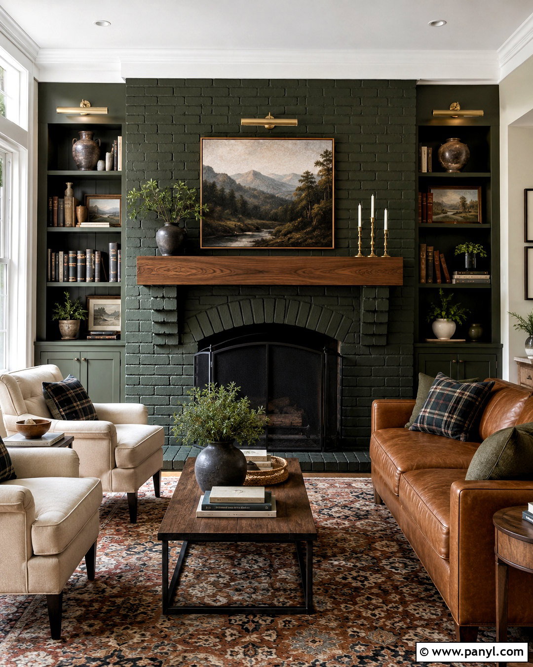 Dark Green Painted Brick Fireplace - 20 painted brick fireplace makeover ideas