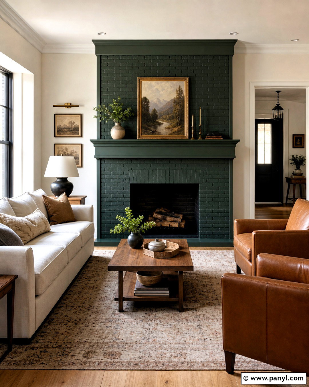 Dark Green Painted Brick Fireplace - 20 dark green fireplace ideas
