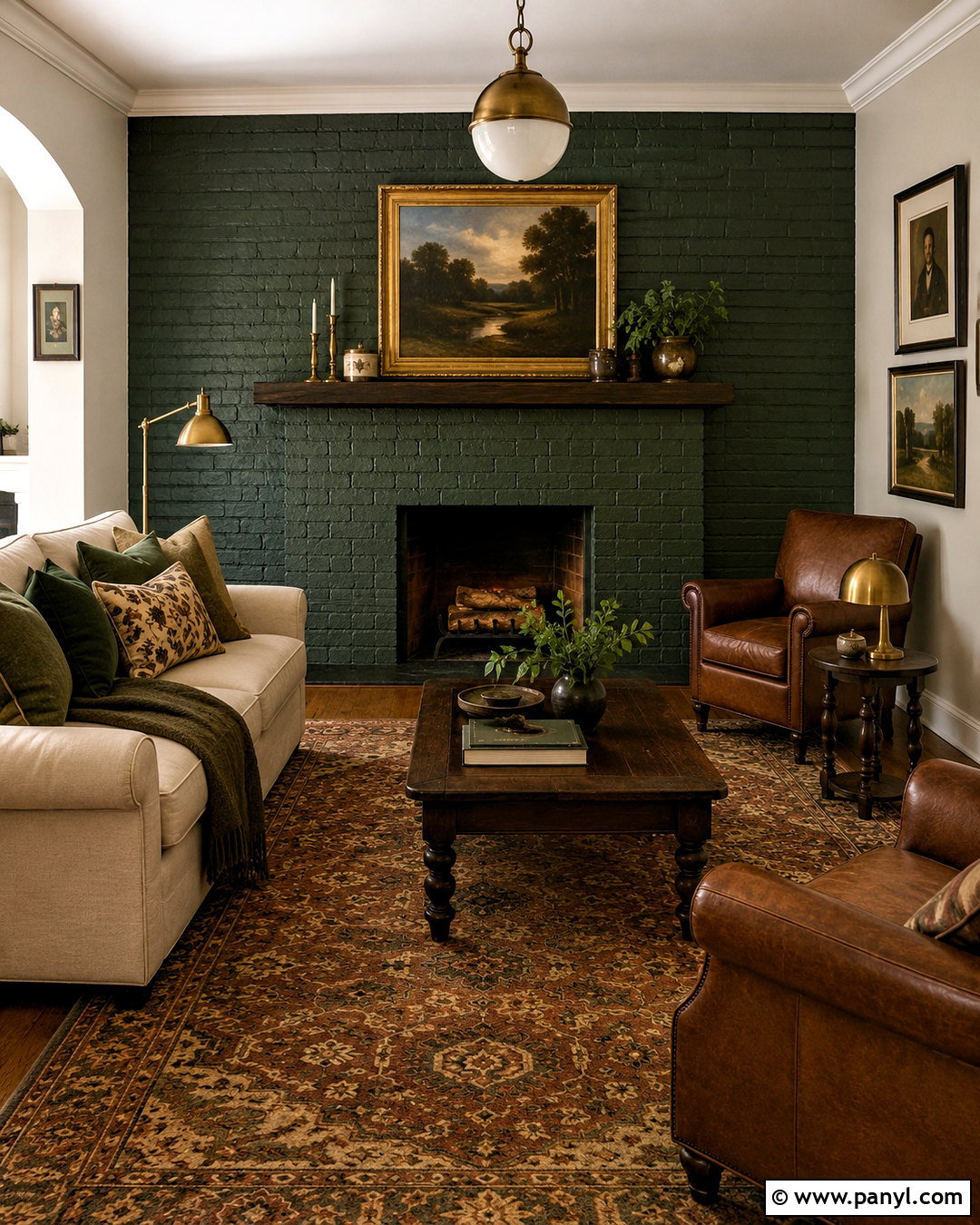 Dark Green Painted Brick Wall Living Room - 20 painted brick walls living room ideas