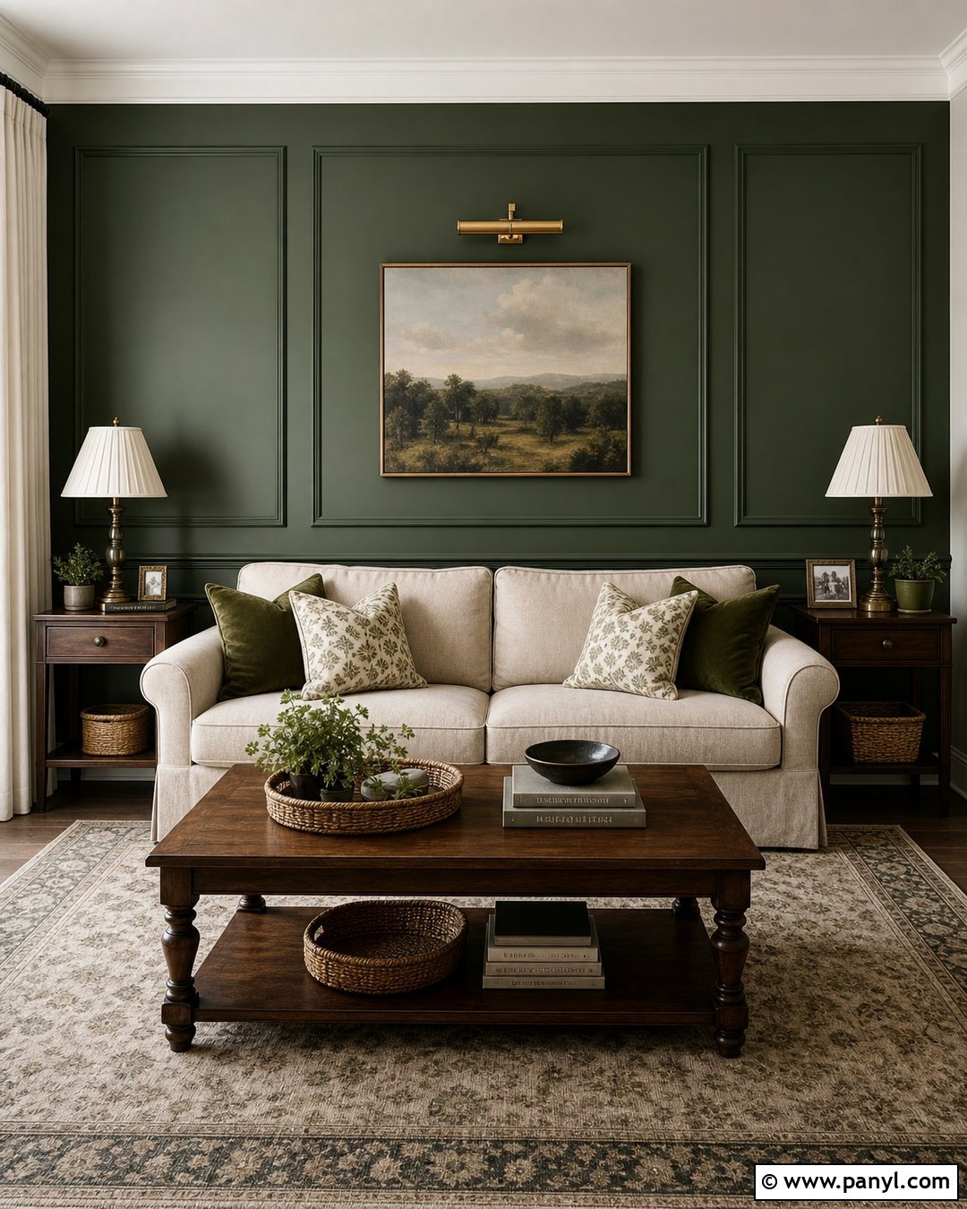 Dark Green Paneled Feature Wall - 30 Dark Green Feature Wall Living Room Ideas
