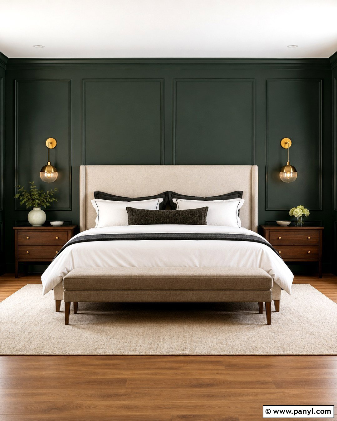 Dark Green Paneled Headboard Wall - 20 Green Headboard Wall Ideas