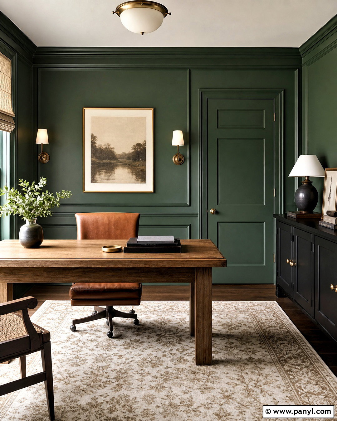 Dark Green Paneled Office - 20 green wall office ideas