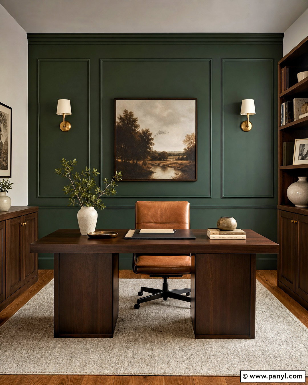 Dark Green Paneled Office Wall - 20 green accent wall office ideas