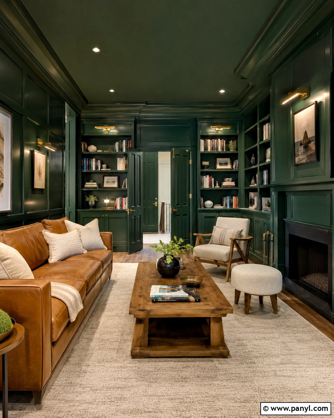 Dark Green Panelling Color Drenched Room - 20 dark green panelling ideas