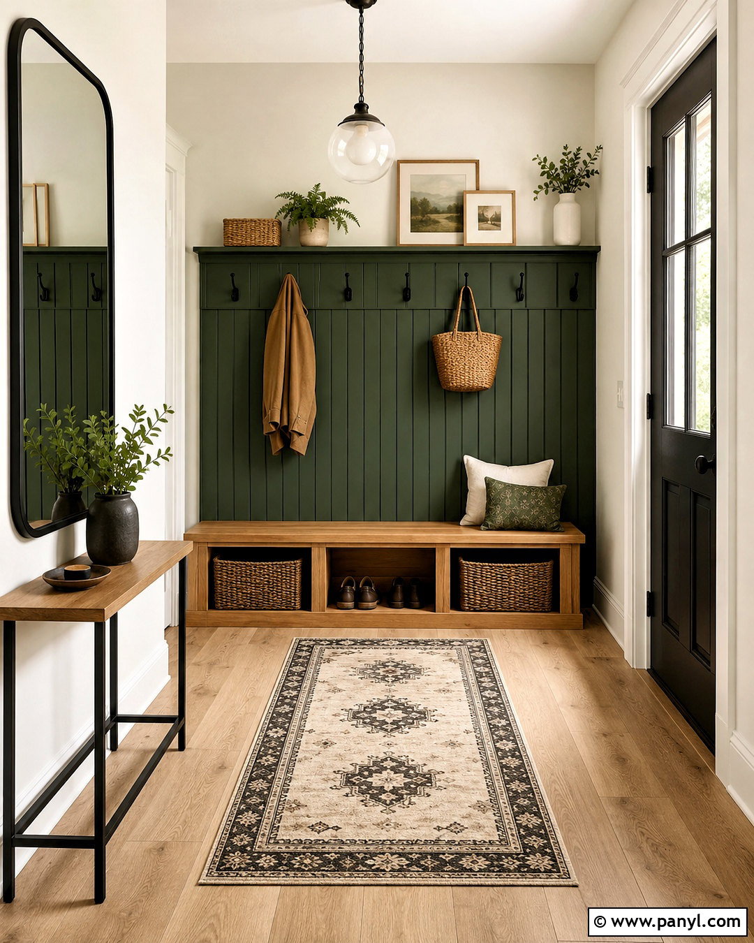Dark Green Panelling Entryway - 20 dark green panelling ideas
