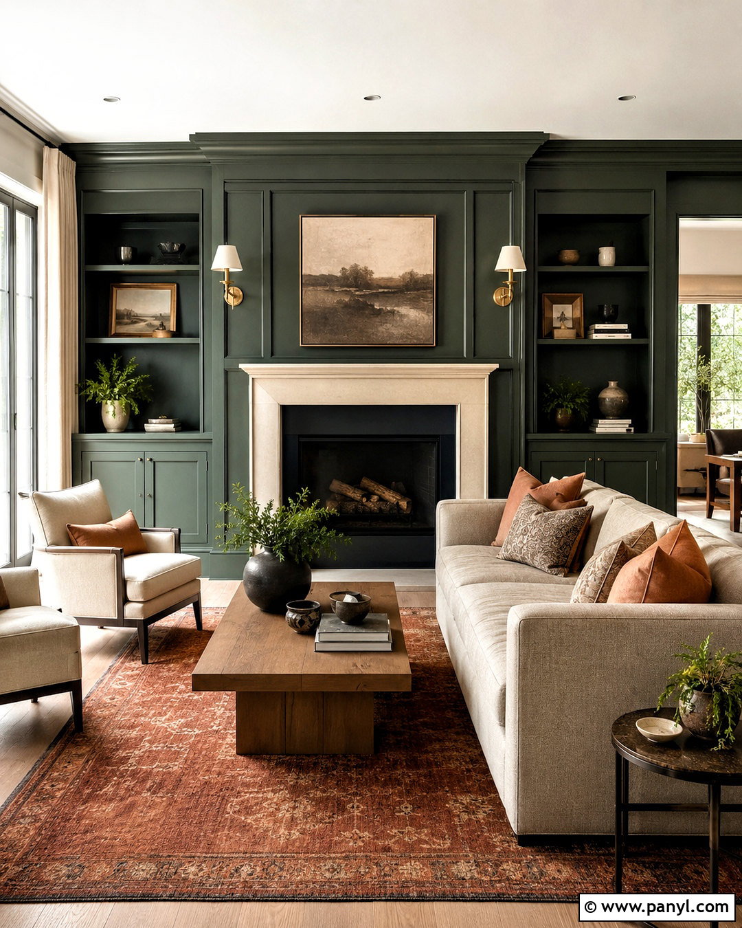 Dark Green Panelling Fireplace Wall - 20 dark green panelling ideas