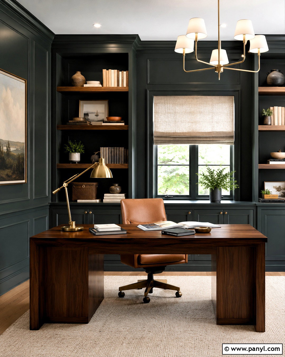 Dark Green Panelling Home Office - 20 dark green panelling ideas