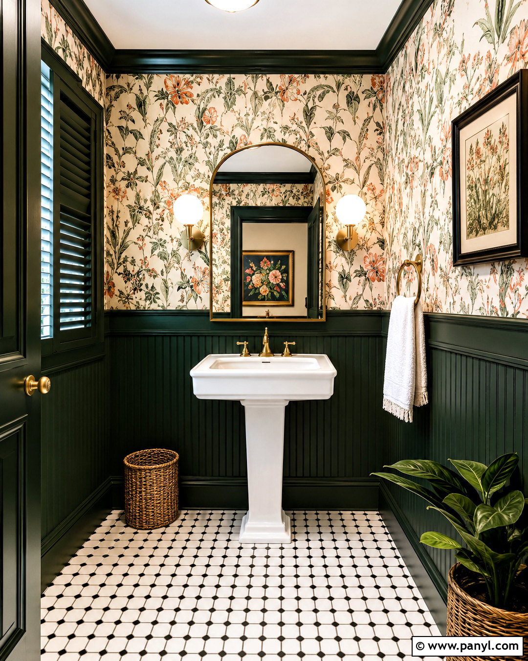 Dark Green Panelling Powder Room - 20 dark green panelling ideas