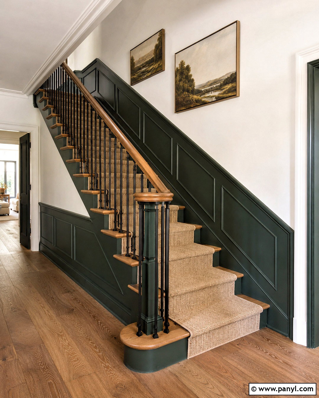 Dark Green Panelling Stairway - 20 dark green panelling ideas