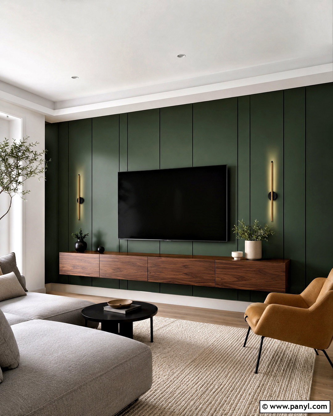 Dark Green Panelling TV Wall - 20 dark green panelling ideas