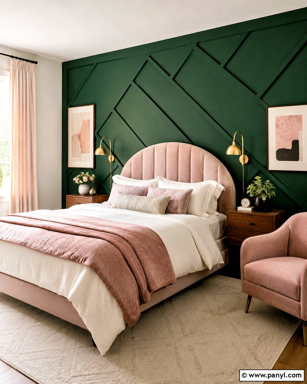 Dark Green Panelling With Blush Pink - 20 dark green panelling ideas