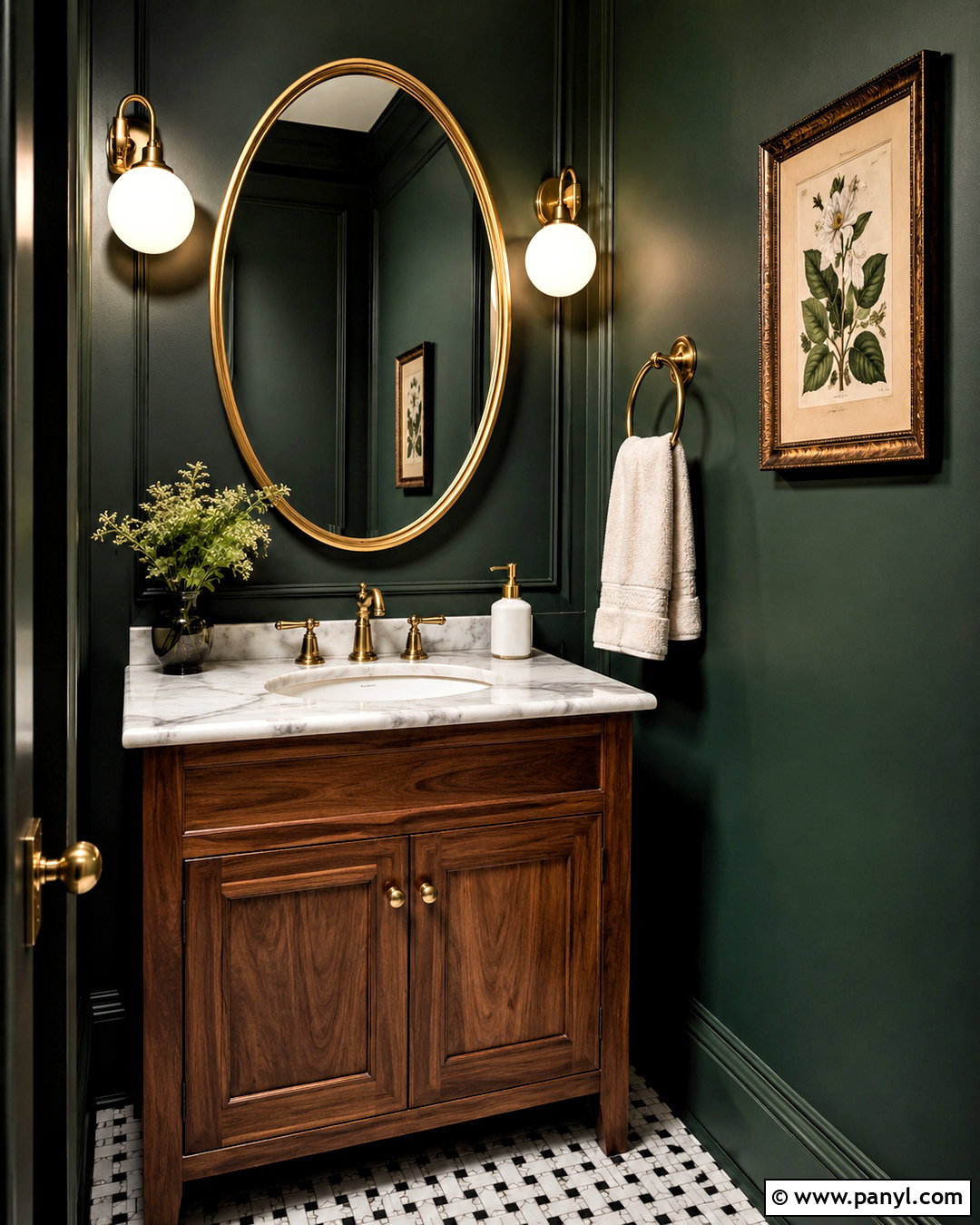 Dark Green Powder Room - 40 green wall room ideas