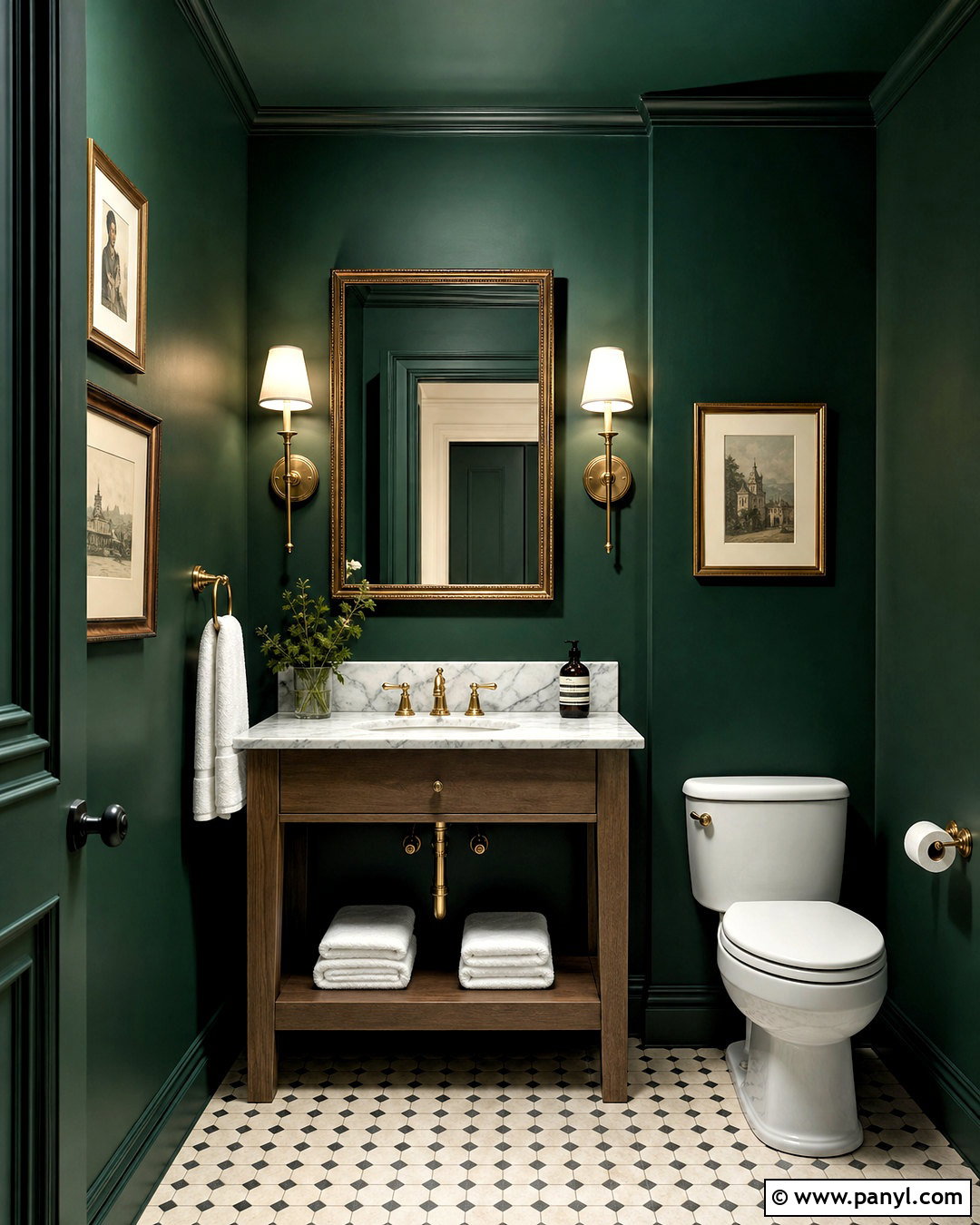Dark Green Powder Room - 20 green interior paint ideas