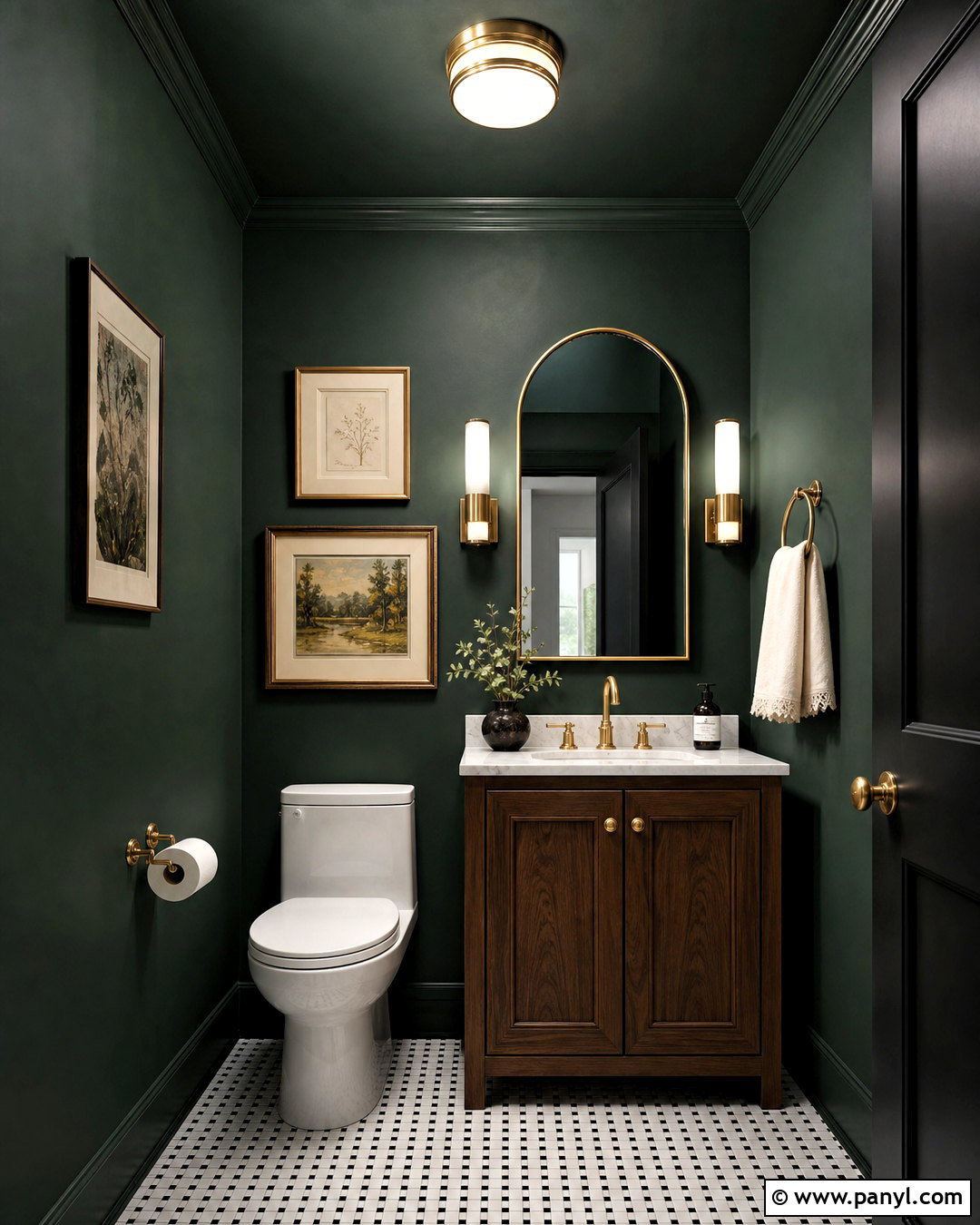 Dark Green Powder Room - 20 green powder room ideas