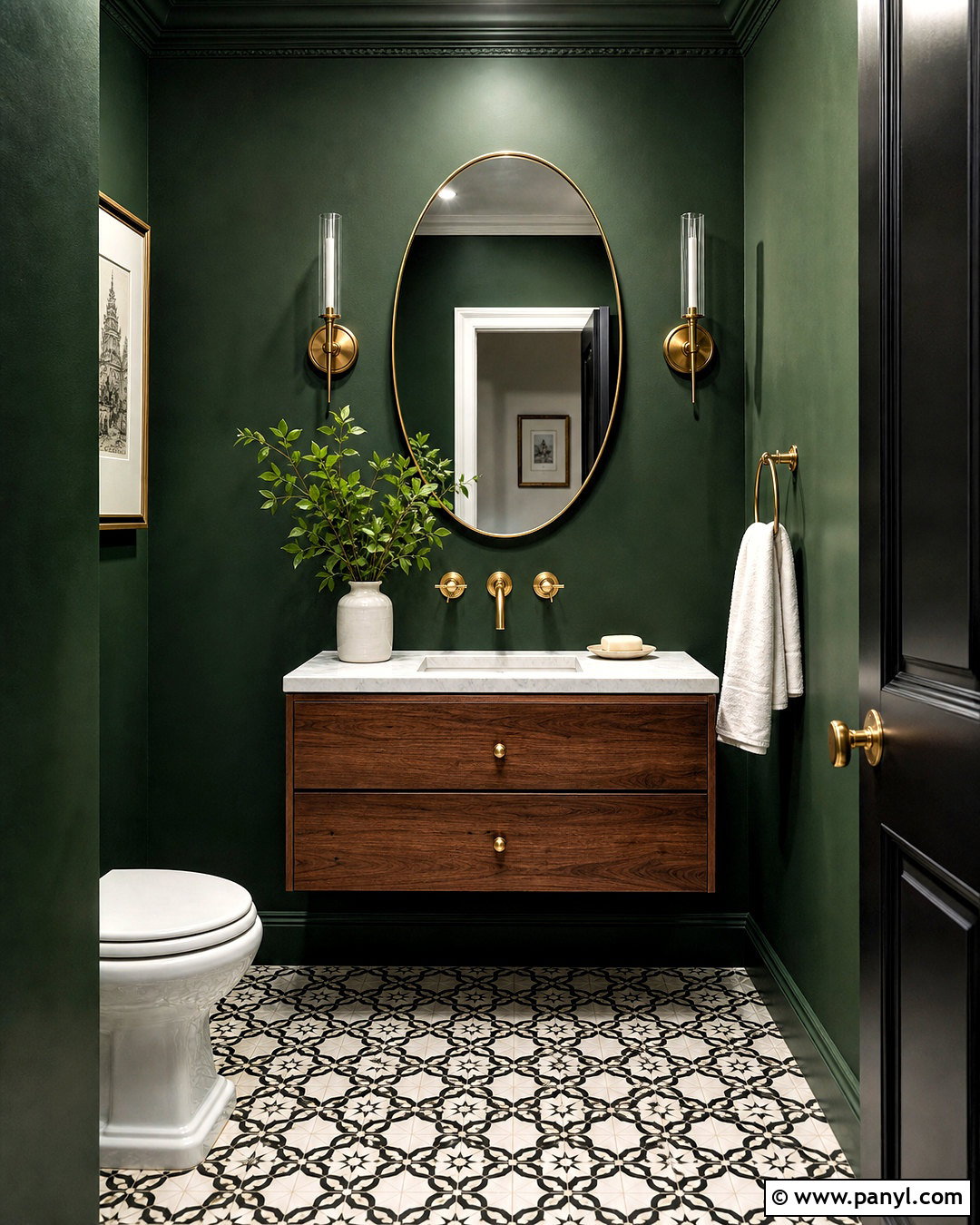 Dark Green Powder Room - 20 safe green bathroom ideas