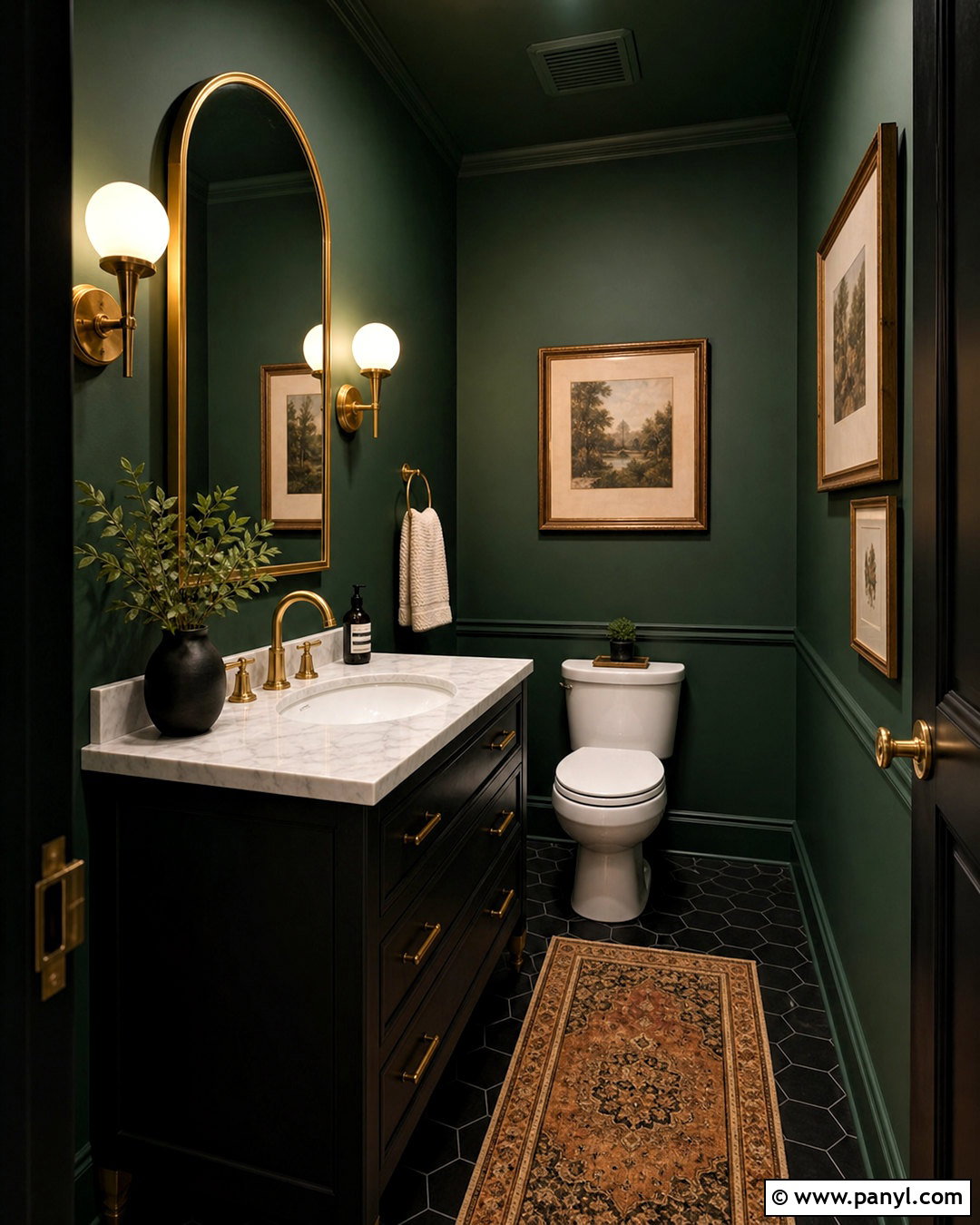 Dark Green Powder Room - 20 small powder room ideas