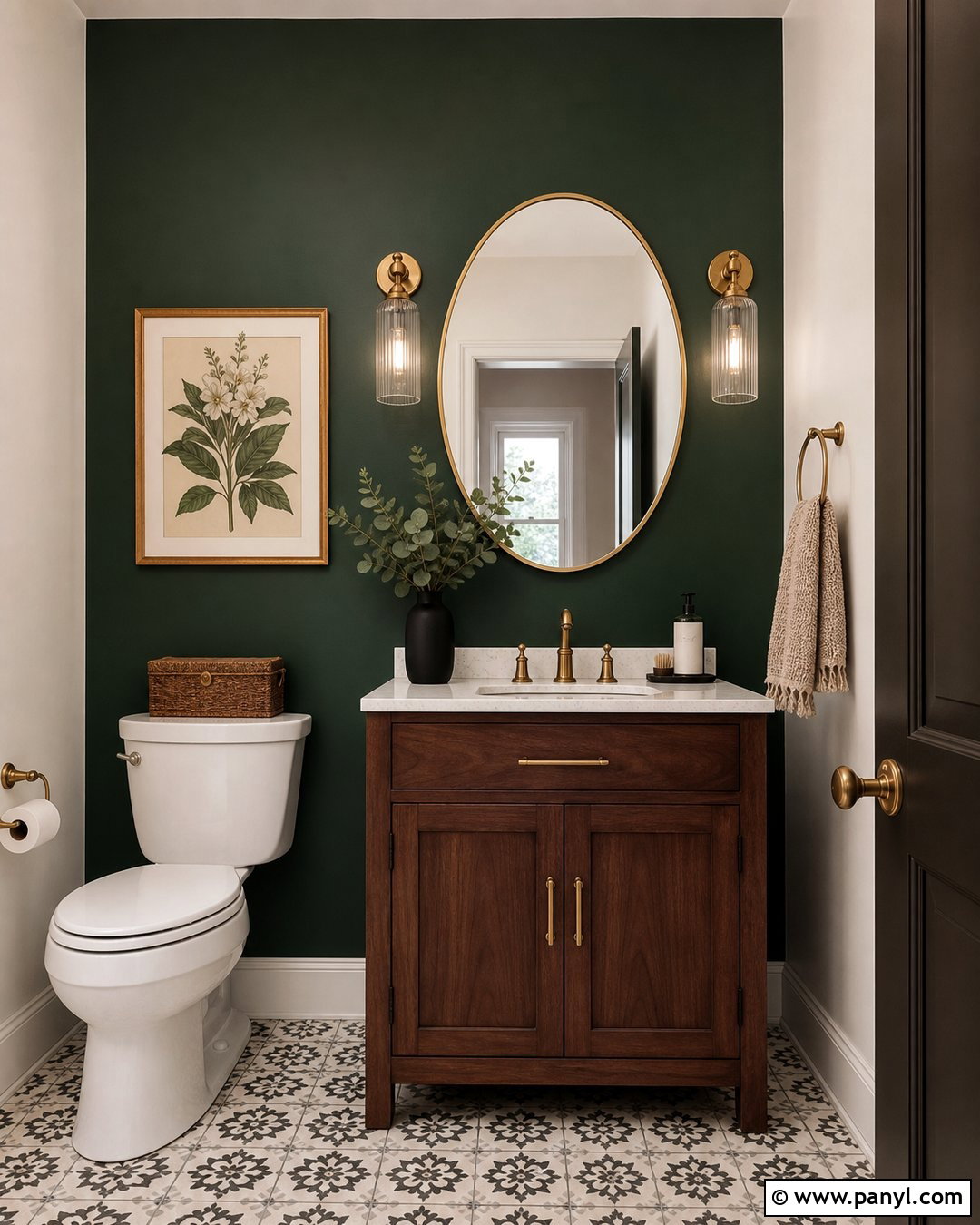 Dark Green Powder Room Accent Wall - 30 Accent Wall Green Ideas