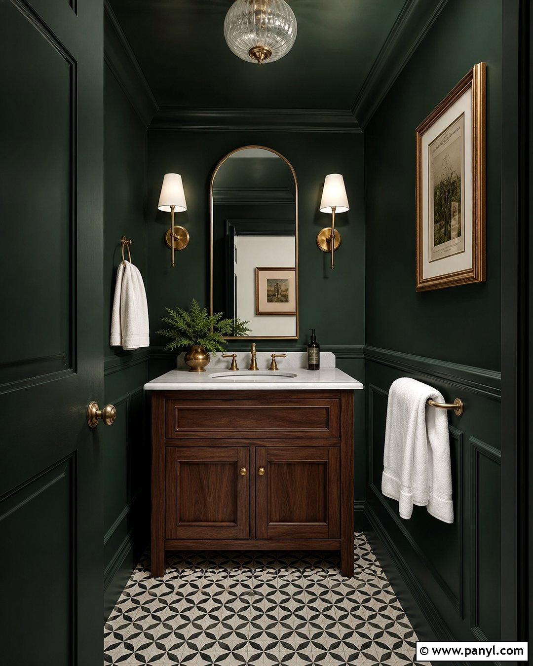 Dark Green Powder Room Walls - 45 green painted walls