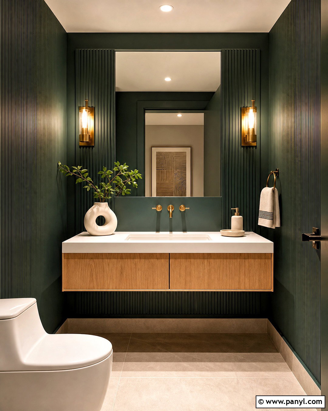 Dark Green Powder Room With Fluted Paneling - 20 dark green powder room ideas