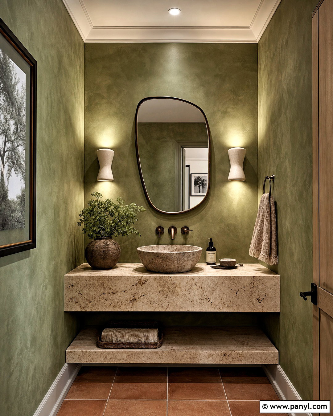Dark Green Powder Room With Limewash Walls - 20 dark green powder room ideas
