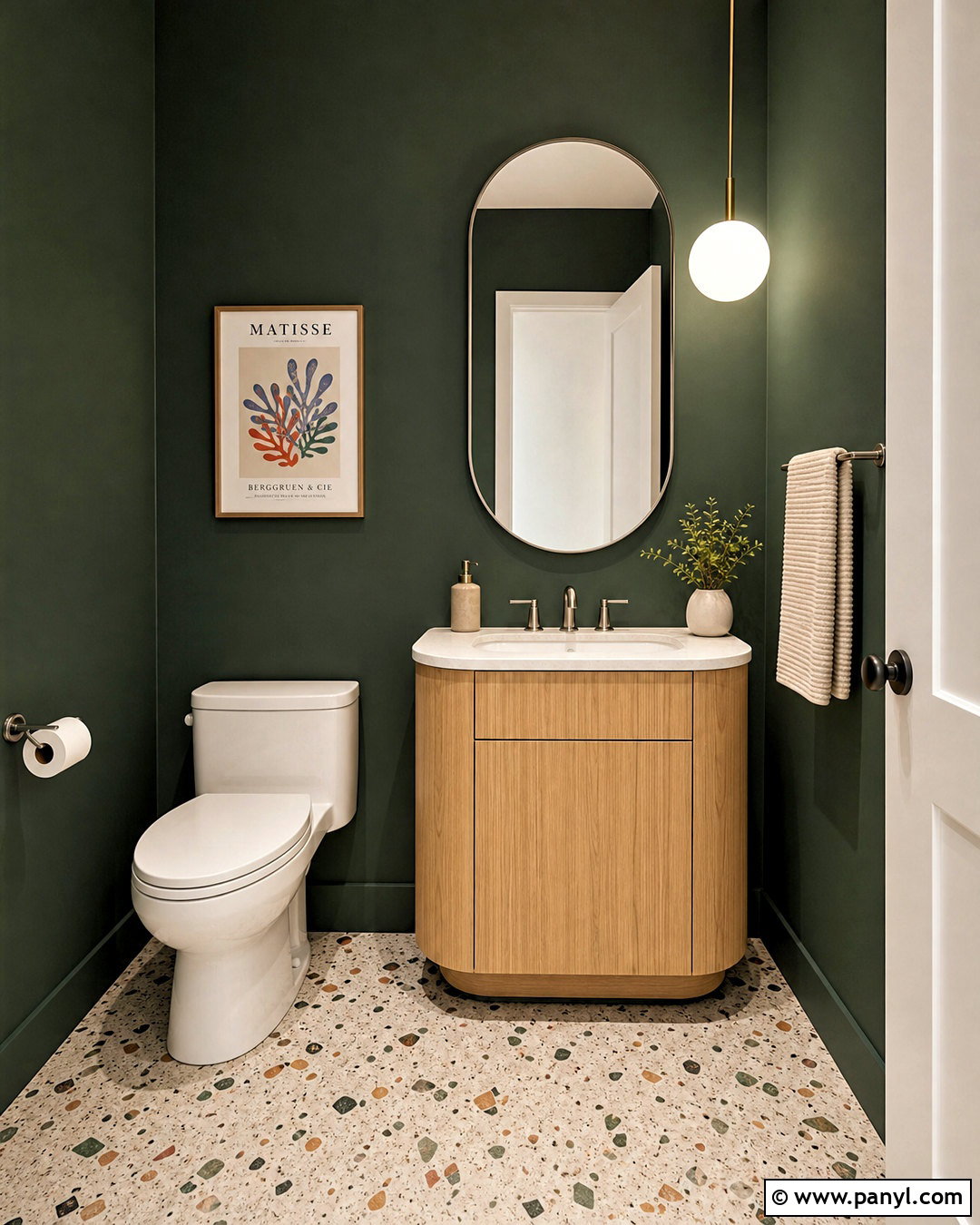 Dark Green Powder Room With Terrazzo Floor - 20 dark green powder room ideas