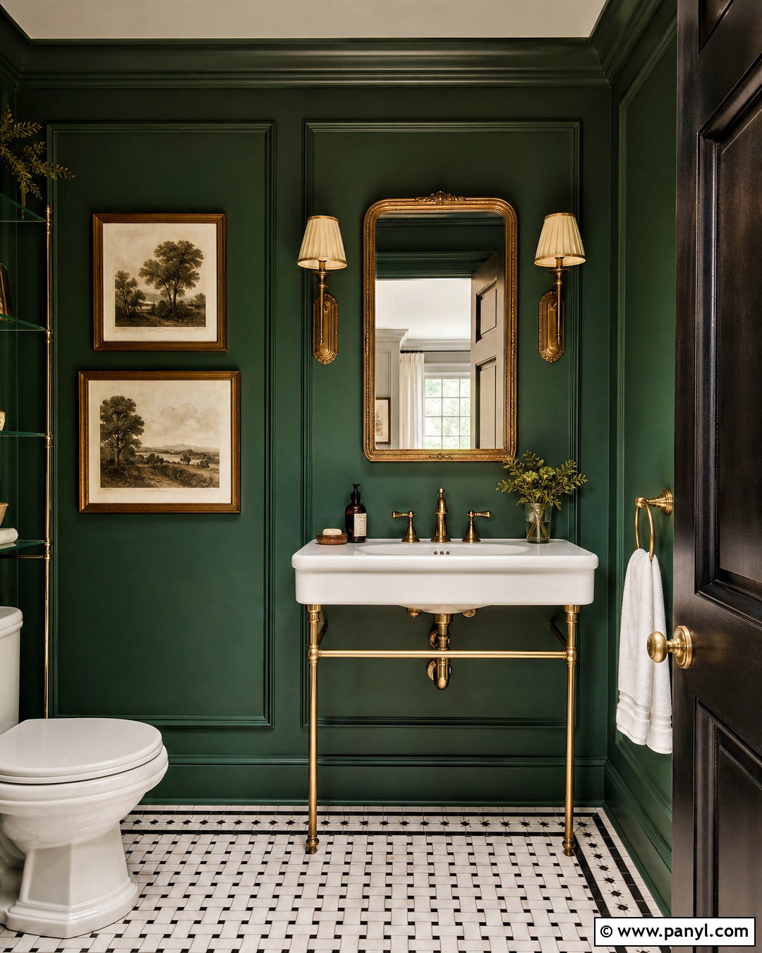 Dark Green Powder Room With Vintage Console Sink - 20 dark green powder room ideas