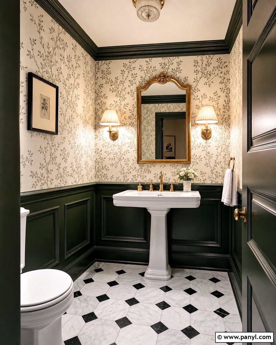 Dark Green Powder Room With Wainscoting - 20 dark green powder room ideas