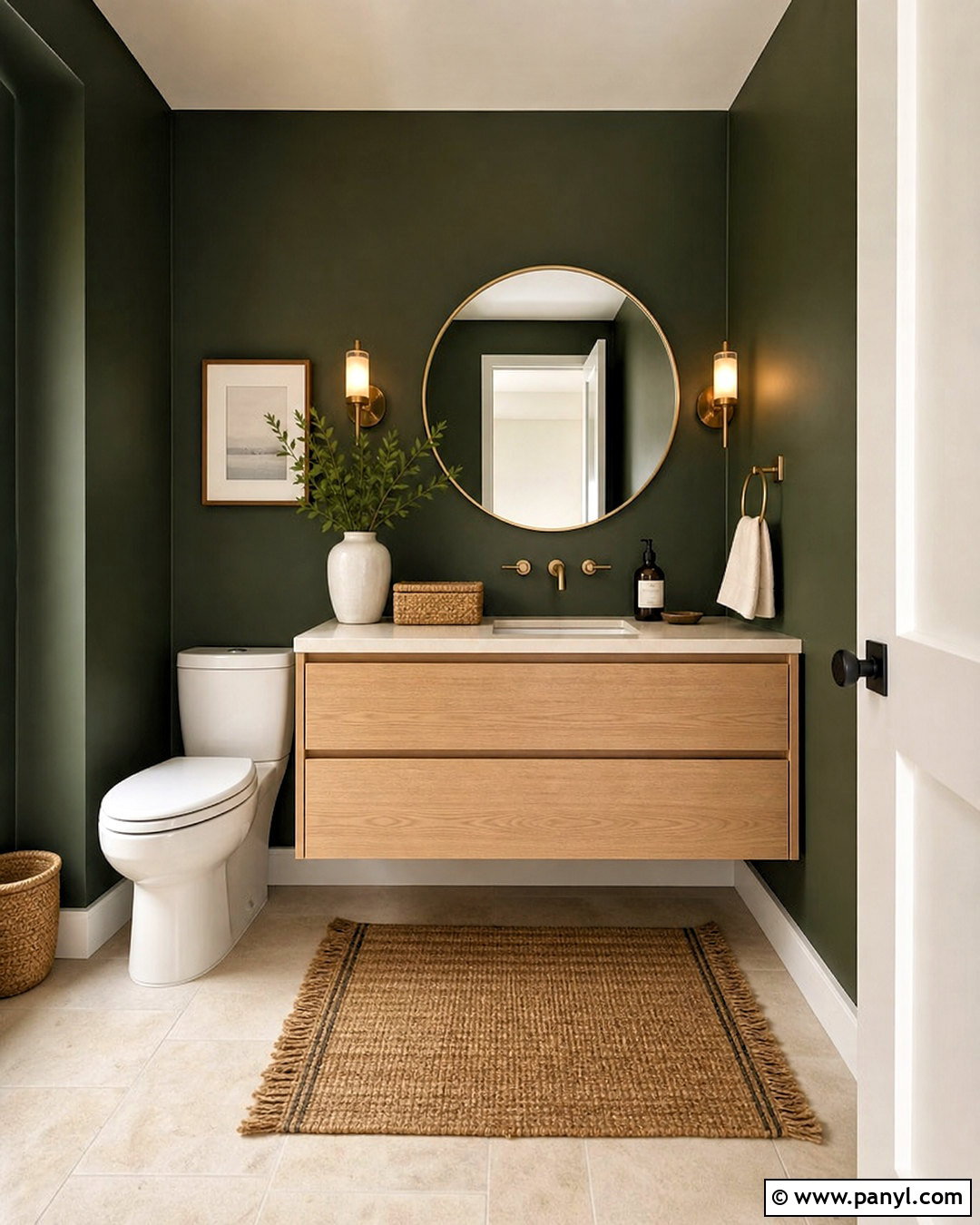 Dark Green Powder Room With White Oak Vanity - 20 dark green powder room ideas