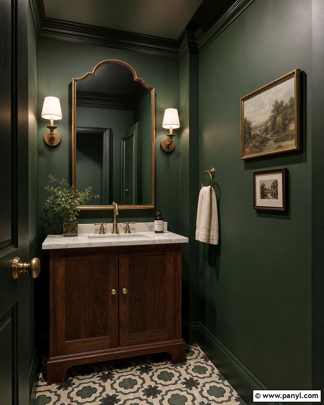 Dark Green Powder Room - 20 Green Wall Bathroom Style Ideas