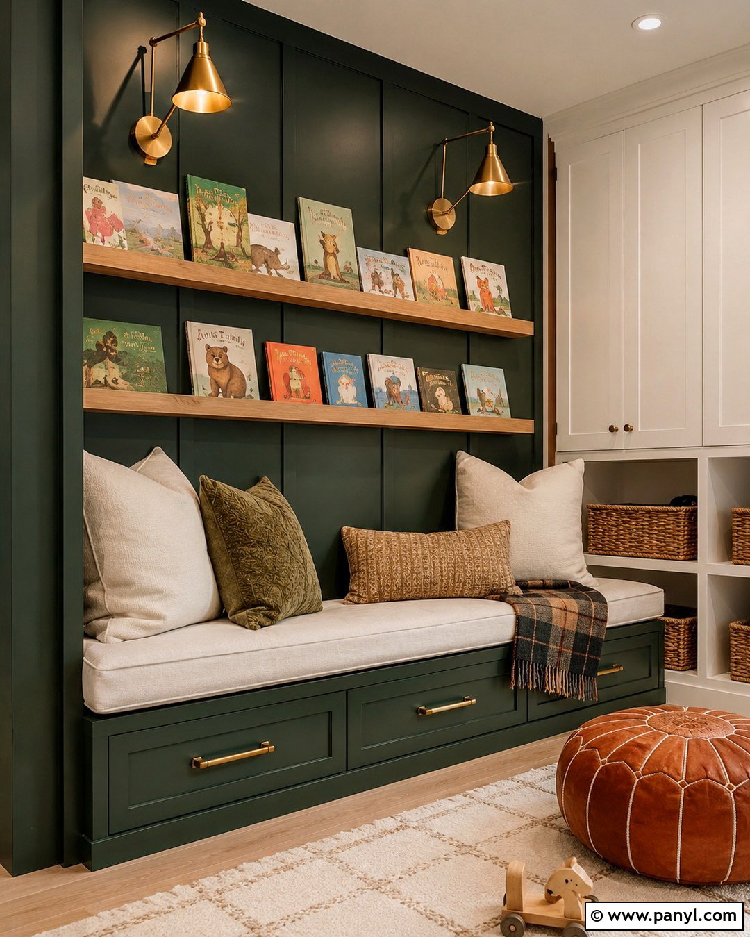 Dark Green Reading Nook Accent Wall - 20 Green Accent Wall Playroom Ideas
