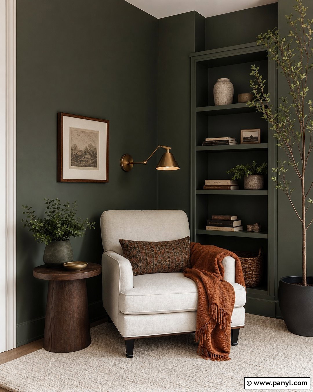 Dark Green Reading Nook Feature Wall - 30 dark green feature wall ideas