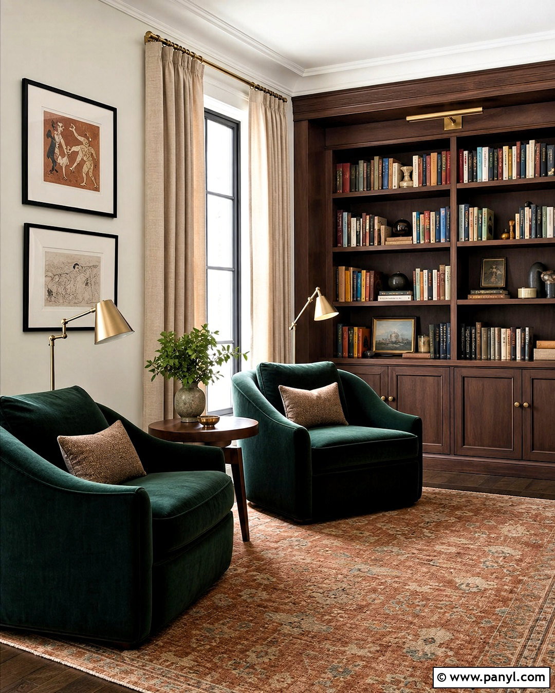 Dark Green Reading Room With Velvet Chairs - 20 dark green interior design ideas