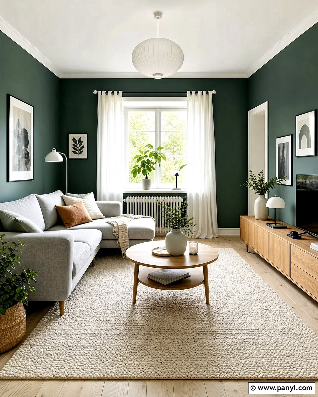Dark Green Scandinavian Living Room - 20 dark green walls living room ideas