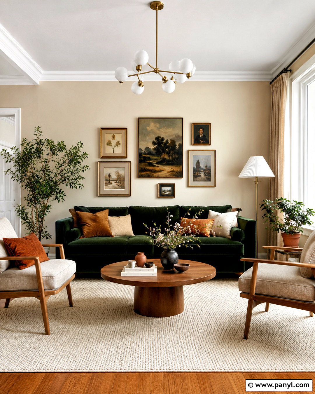 Dark Green Sofa With Warm Neutral Walls - 20 dark green decor ideas
