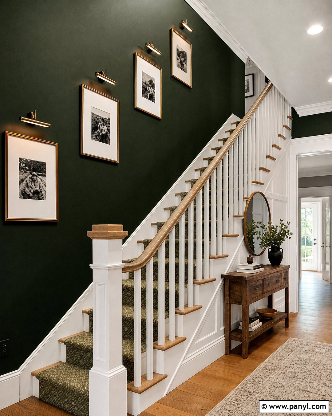Dark Green Staircase Feature Wall - 30 dark green feature wall ideas