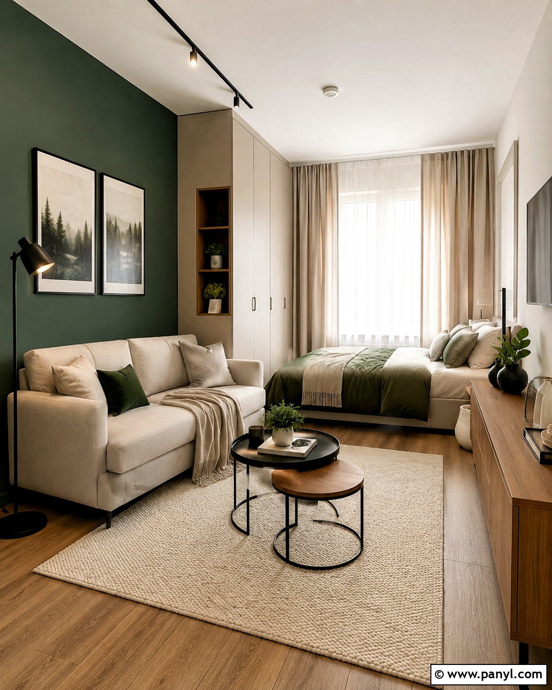 Dark Green Studio Apartment With Beige Decor - 20 dark green decor ideas
