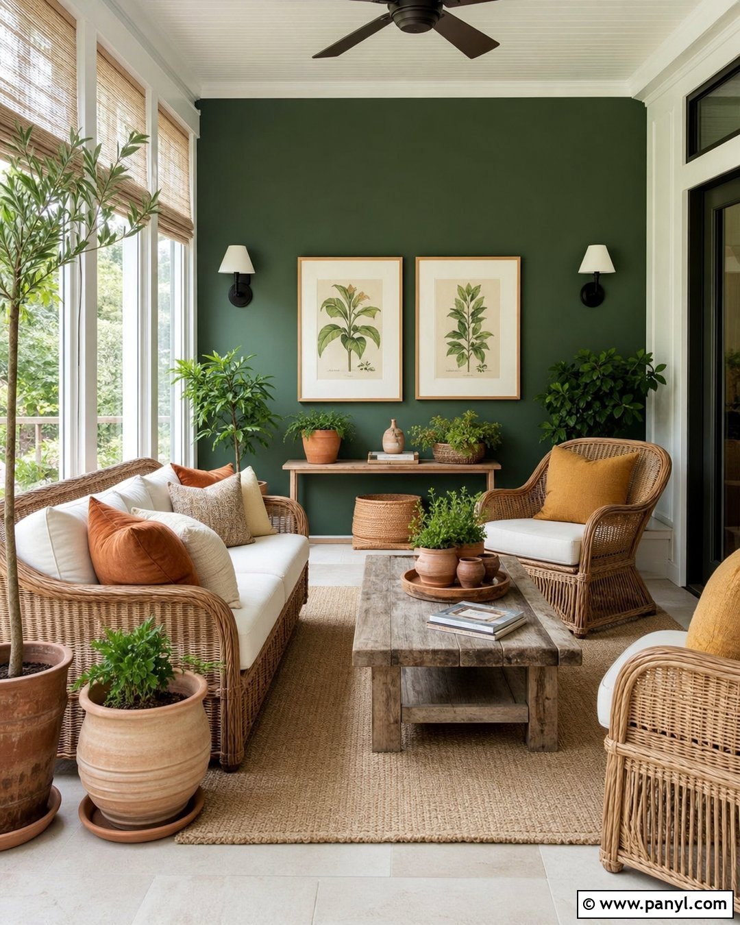 Dark Green Sunroom Feature Wall - 30 dark green feature wall ideas