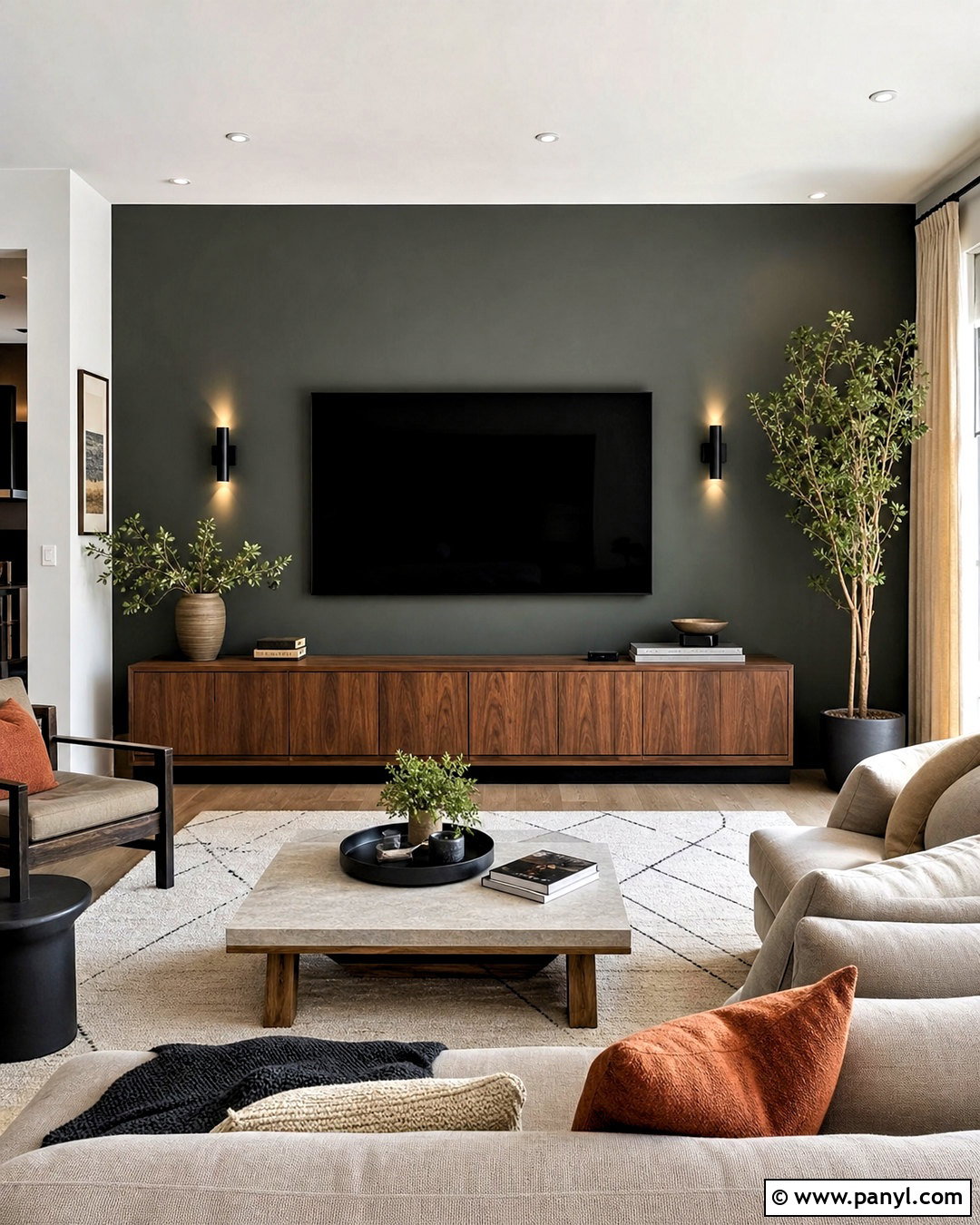 Dark Green TV Accent Wall - 20 dark green accent wall living room ideas