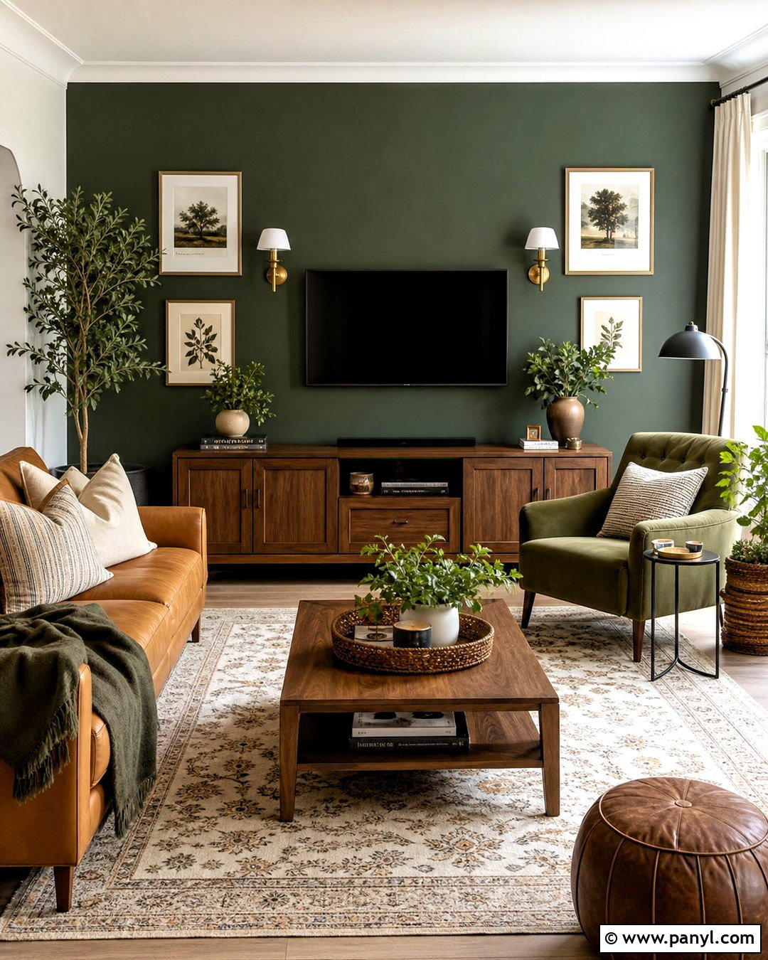 Dark Green TV Accent Wall - 20 accent walls in living room with tv ideas