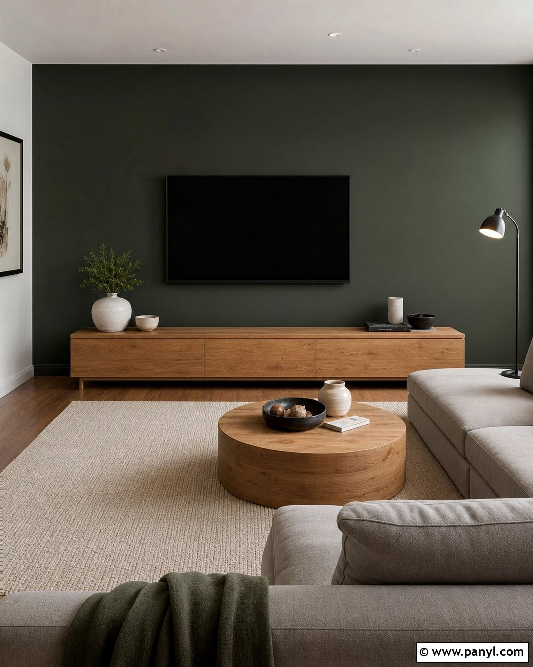Dark Green TV Feature Wall - 30 Dark Green Feature Wall Living Room Ideas