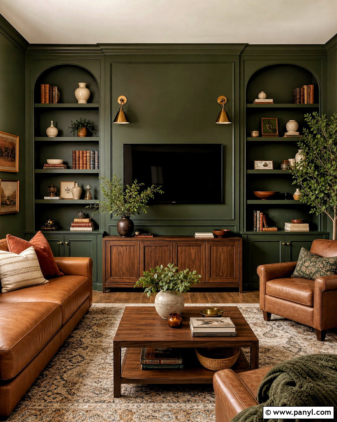Dark Green TV Wall - 20 tv background wall design ideas
