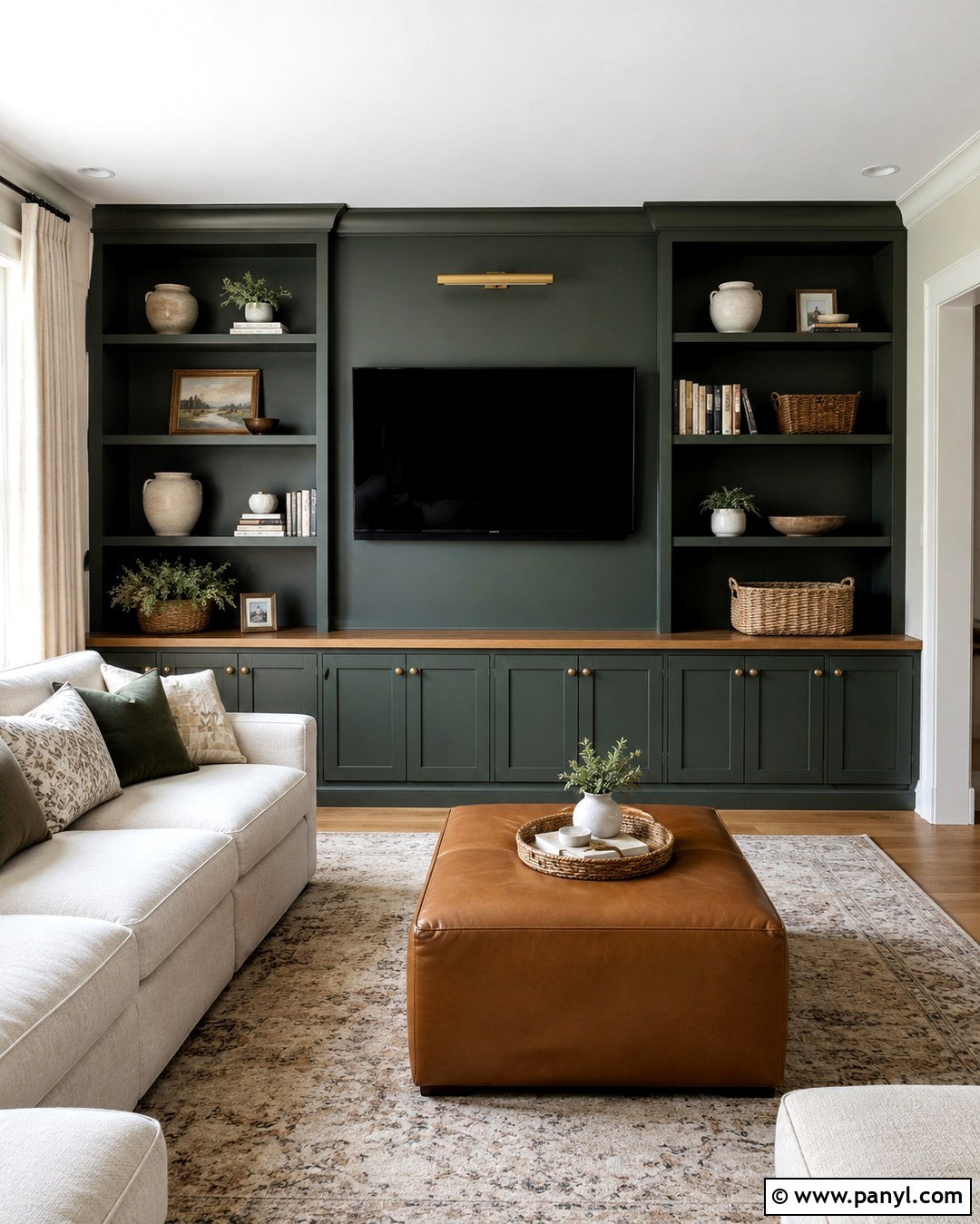 Dark Green TV Wall With Cabinets - 20 Tv Wall Dark Paint Ideas