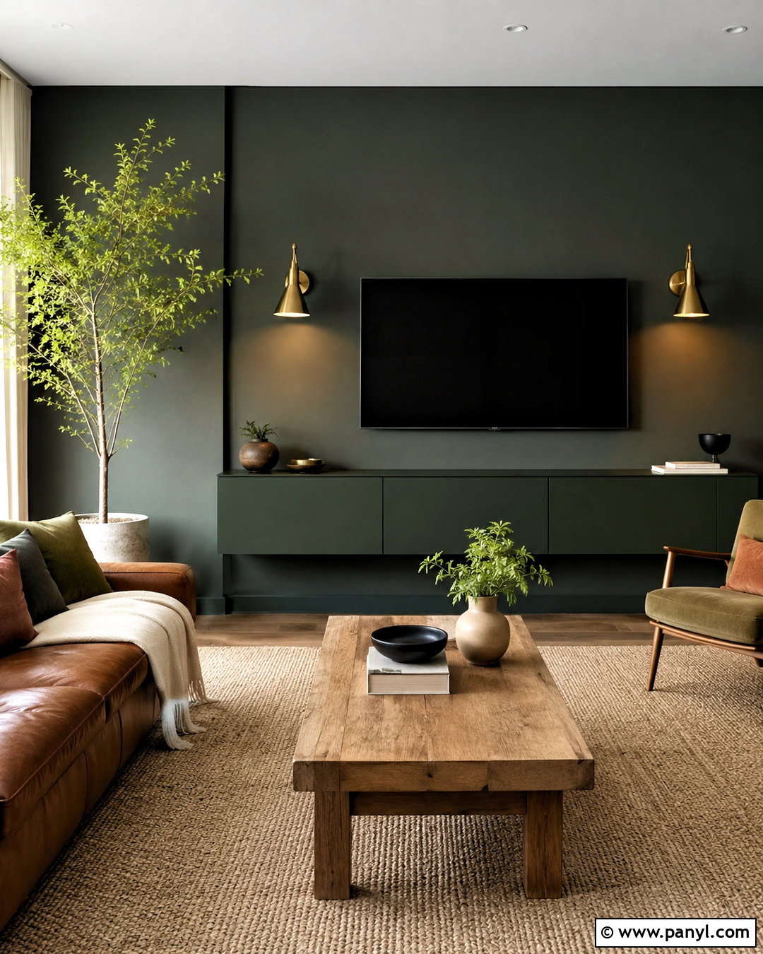 Dark Green TV Wall - 20 dark tv wall living room ideas